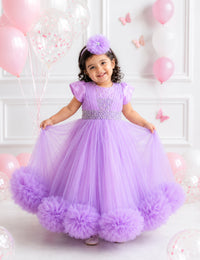 Lilac Handwork Pleated Ruffles Floor Length Birthday Gown for Baby Girl – Stanwells Kids