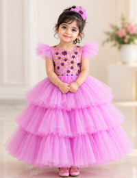 Lilac Heavy Handwork Full Length Birthday Gown for Baby Girl – Stanwells Kids