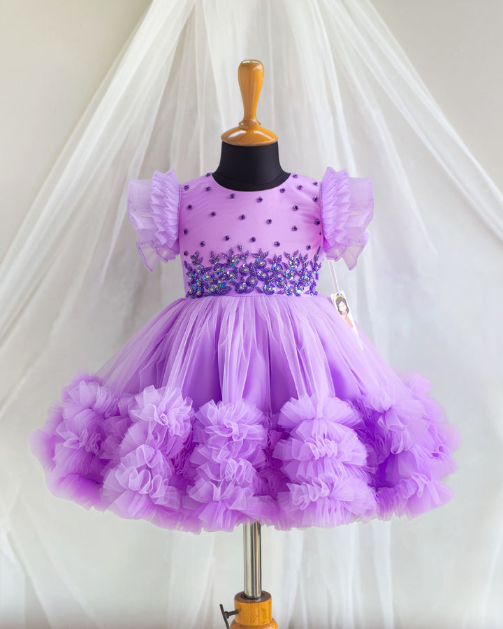 Lilac baby girl birthday dress, party wear frock, toddler girl outfit
