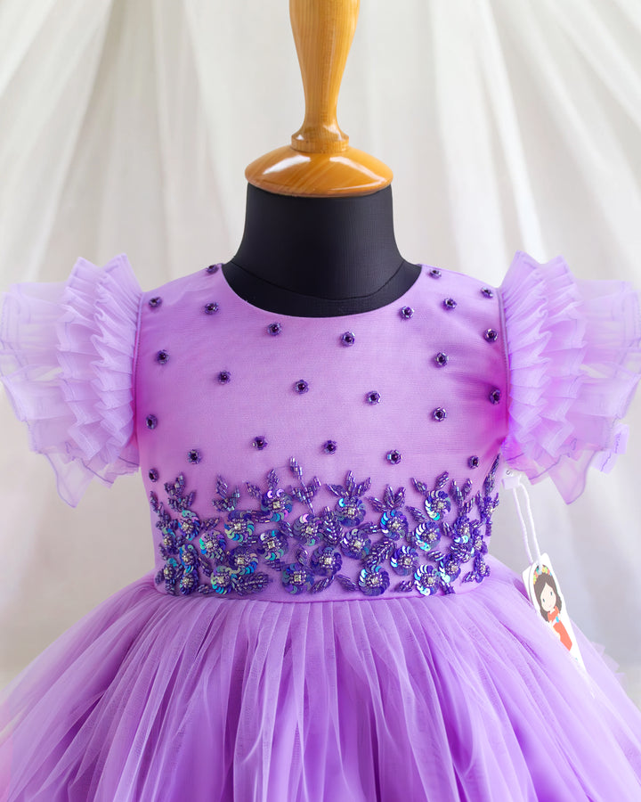 Lilac baby girl birthday dress, party wear frock, toddler girl outfit