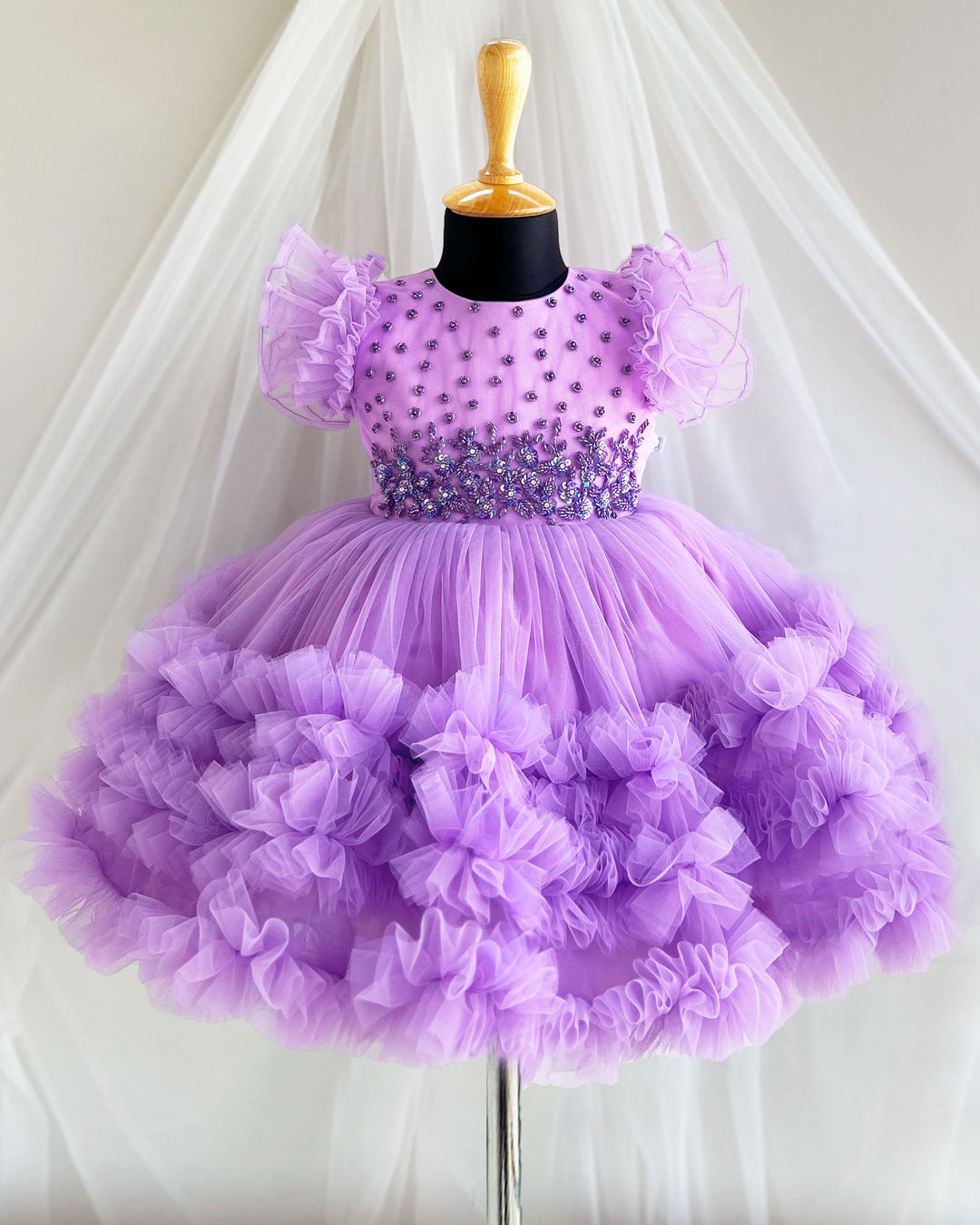 Lilac baby girl birthday dress, party wear frock, toddler girl outfit