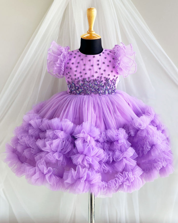 Lilac baby girl birthday dress, party wear frock, toddler girl outfit