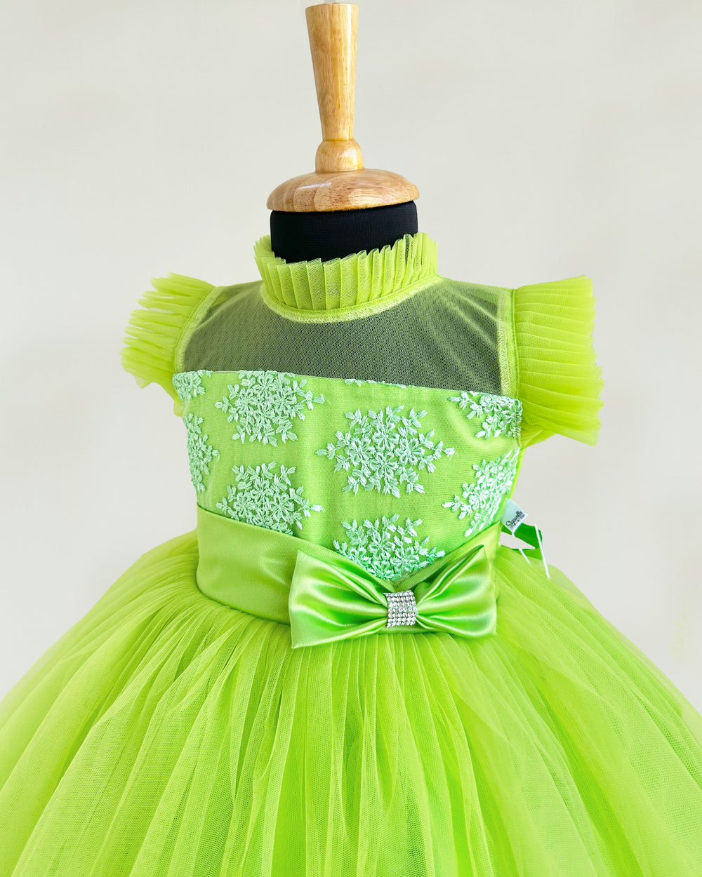 Lime green embroidery frock birthday dress for baby girls