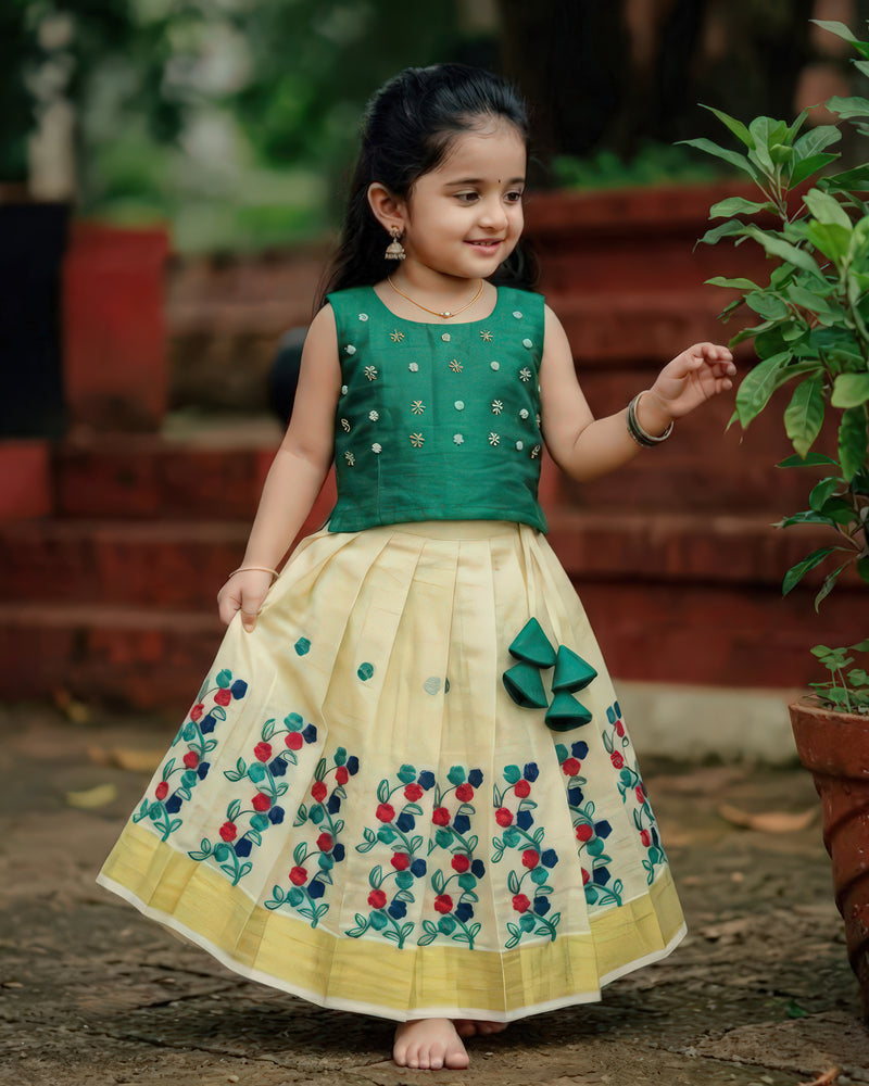 Lime Gold & Rama Green Floral Thread Embroidery Festive Lehenga Choli