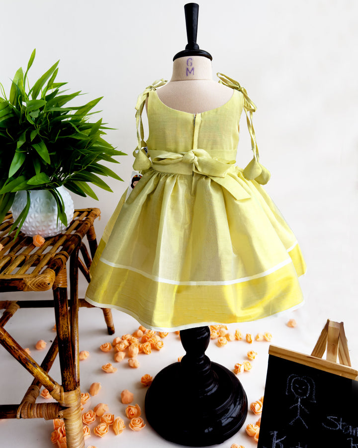 baby girl birthday dress kerala tissue embroidery frock lime gold