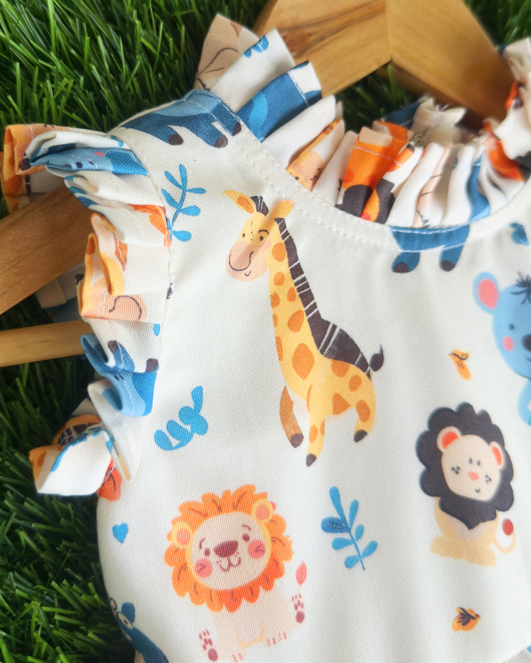Lion printed baby girl's rayon frock