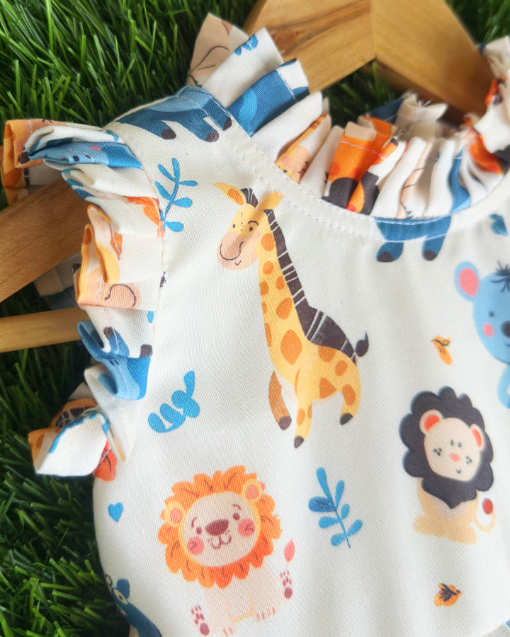 Lion printed baby girl's rayon frock