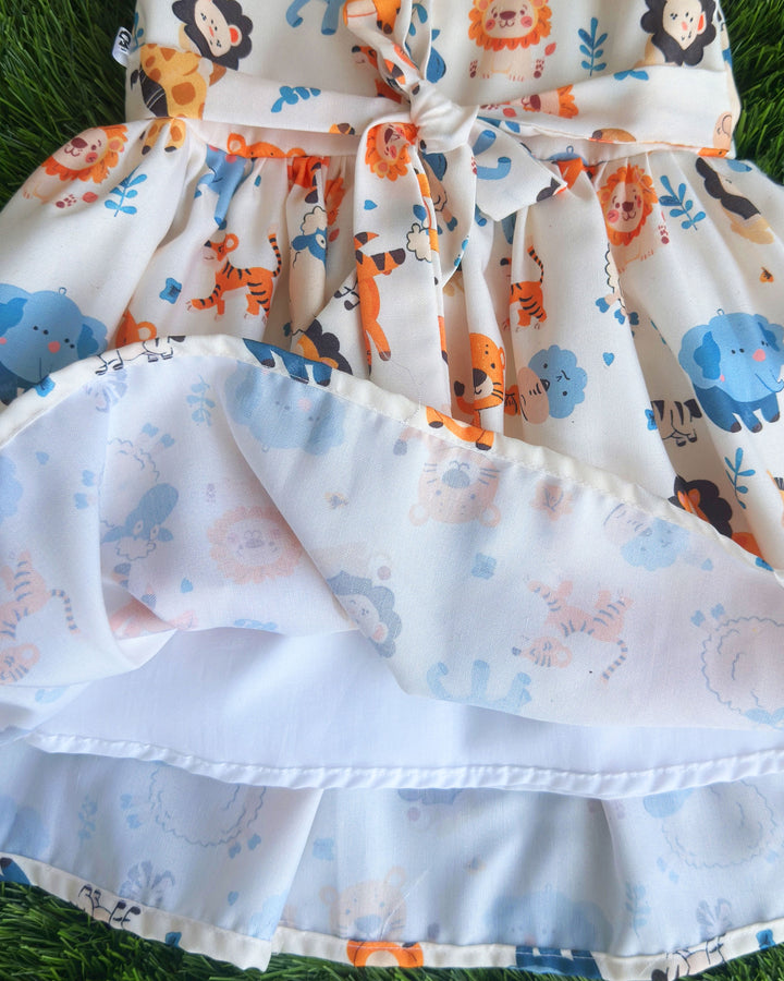 Lion printed baby girl's rayon frock