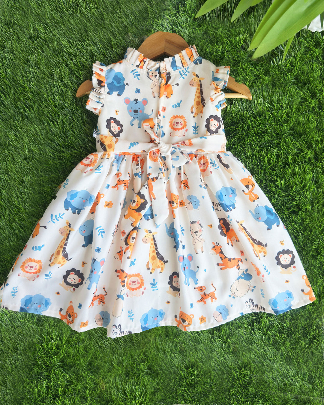 Lion printed baby girl's rayon frock