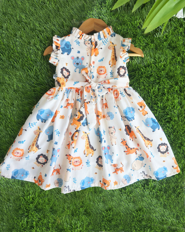 Lion printed baby girl's rayon frock