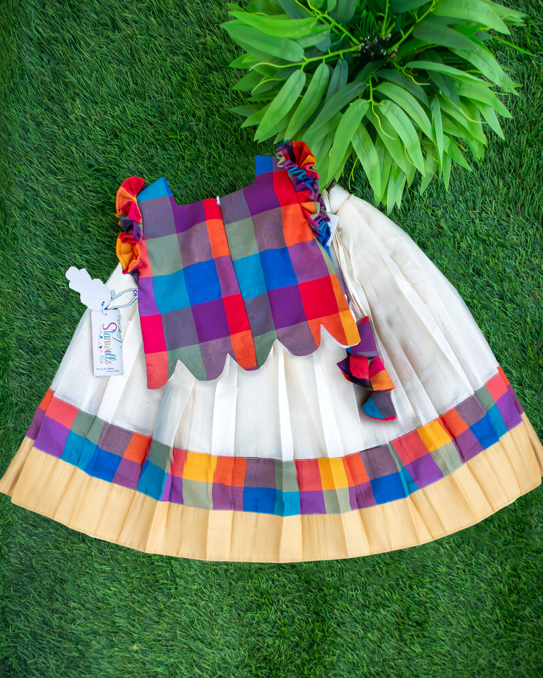 Traditional Onam madras check soft cotton lehenga choli for girls 3 months to 7 years – Stanwells Kids