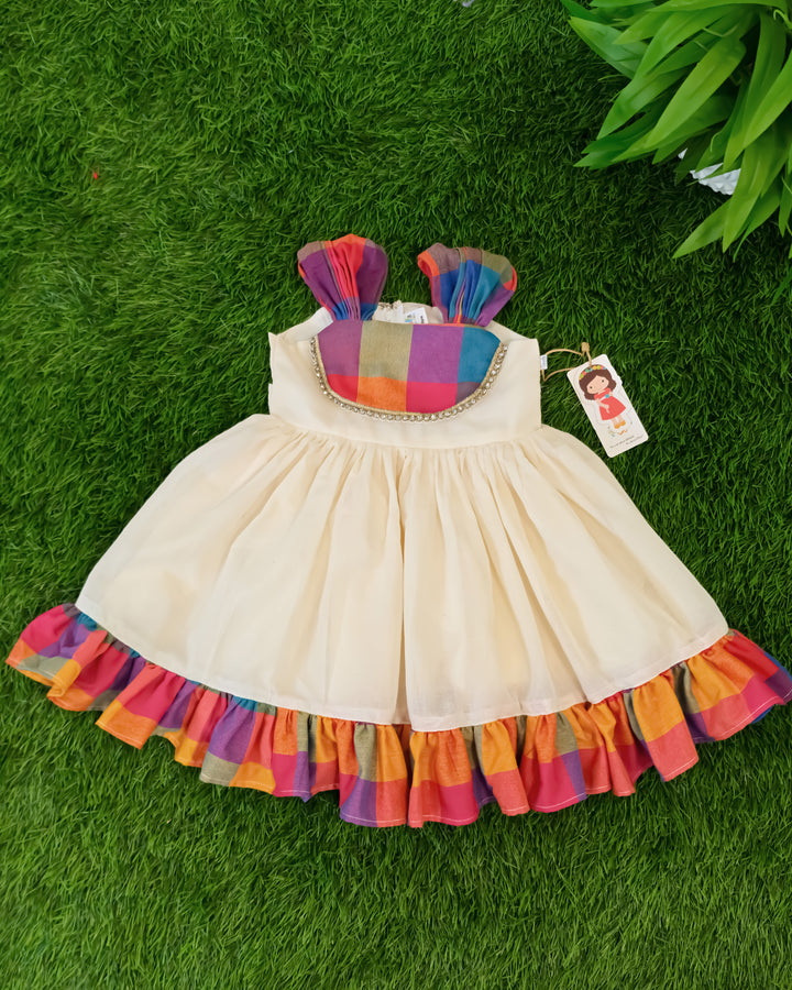 Madras Check Cream Shade Baby Girl Frock Kerala Kasavu – Stanwells Kids