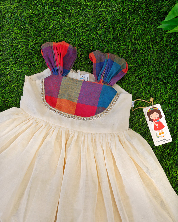 Baby Girl Madras Check Cream Frock Onam Diwali Wear – Stanwells Kids