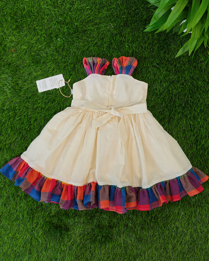 Handloom Cream Madras Check Frock First Onam Celebration – Stanwells Kids