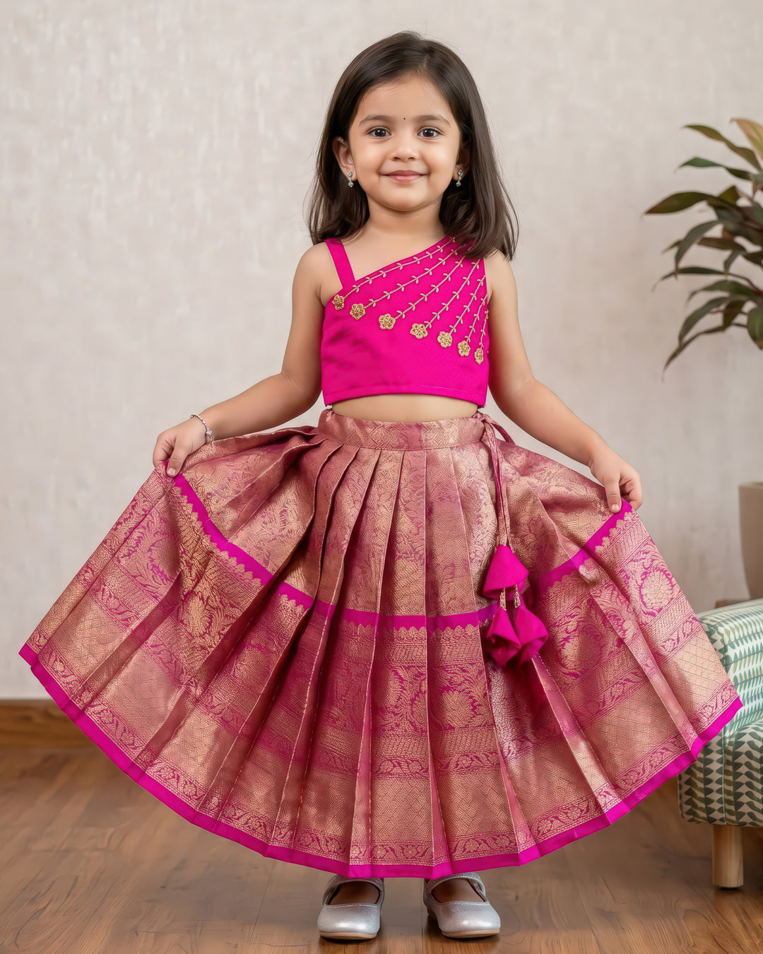 Stanwells Kids magenta lehenga choli for girls one shoulder festive dress
