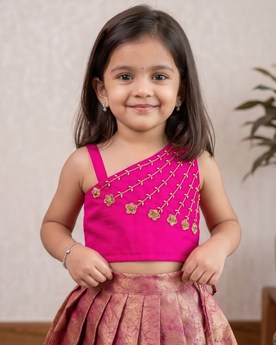 Stanwells Kids magenta lehenga choli for girls one shoulder festive dress