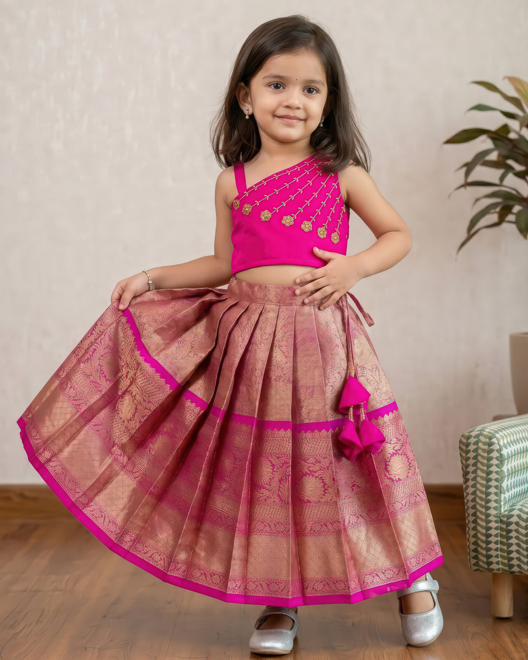 Stanwells Kids magenta lehenga choli for girls one shoulder festive dress