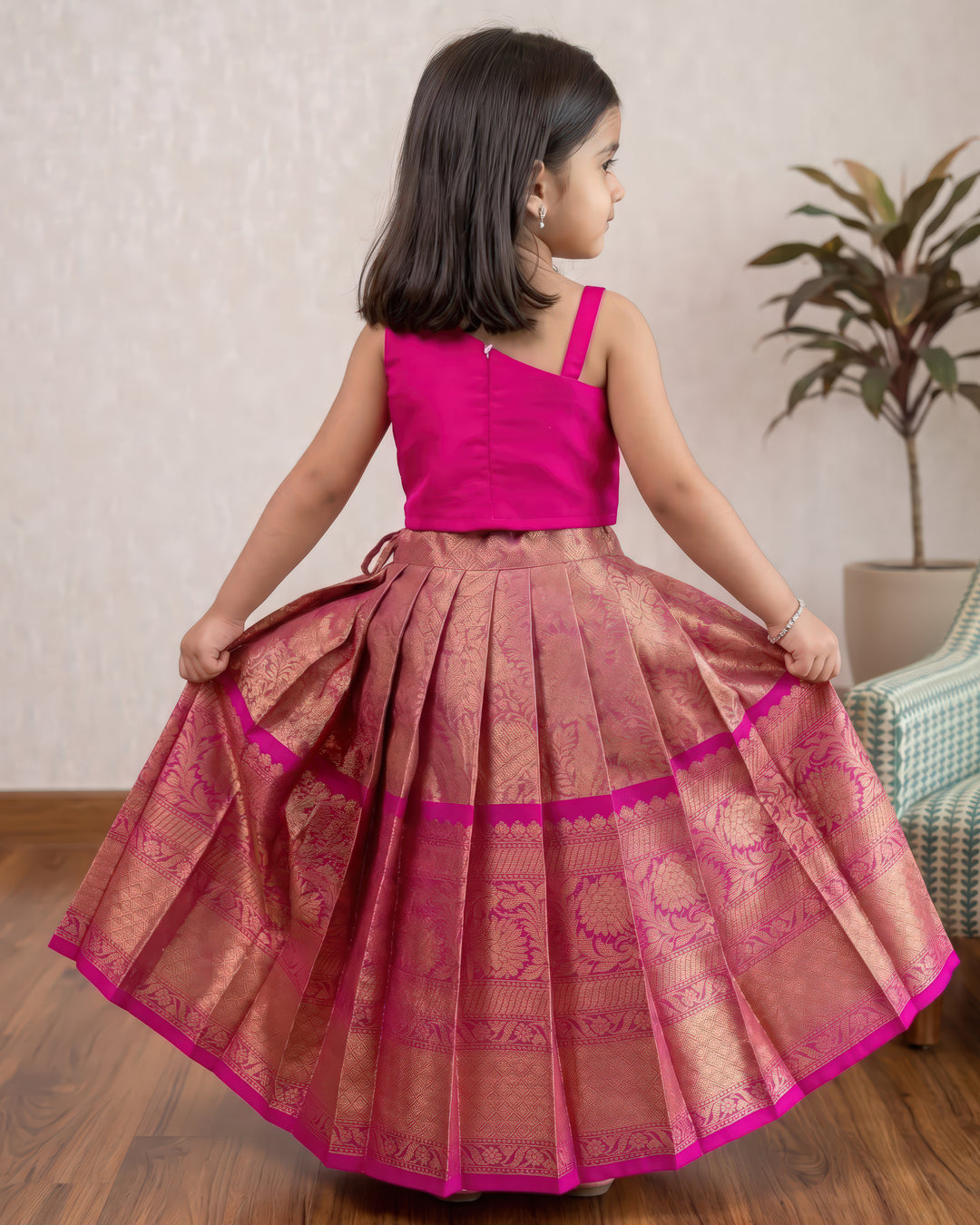 Stanwells Kids magenta lehenga choli for girls one shoulder festive dress