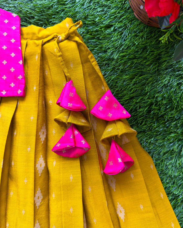 Magenta mustard yellow lehenga choli baby girls birthday dress halter neck festive outfit kids ethnic wear partywear traditional dress
