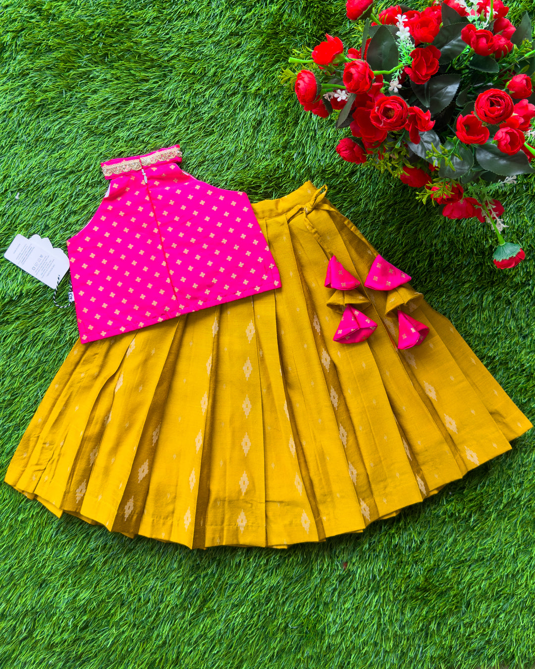 Magenta mustard yellow lehenga choli baby girls birthday dress halter neck festive outfit kids ethnic wear partywear traditional dress