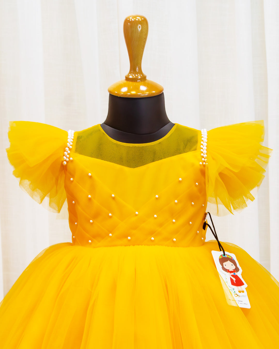 Mango Yellow Baby Girls Birthday Dress, Western Style Party Wear Frock, Elegant Pleated Kids Outfit