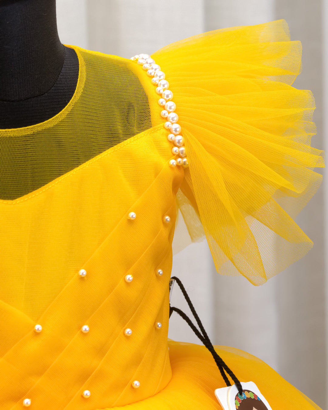 Mango Yellow Baby Girls Birthday Dress, Western Style Party Wear Frock, Elegant Pleated Kids Outfit