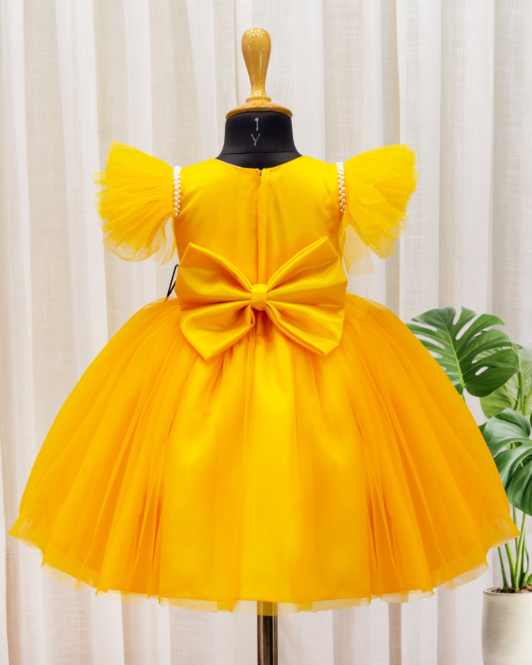 Mango Yellow Baby Girls Birthday Dress, Western Style Party Wear Frock, Elegant Pleated Kids Outfit
