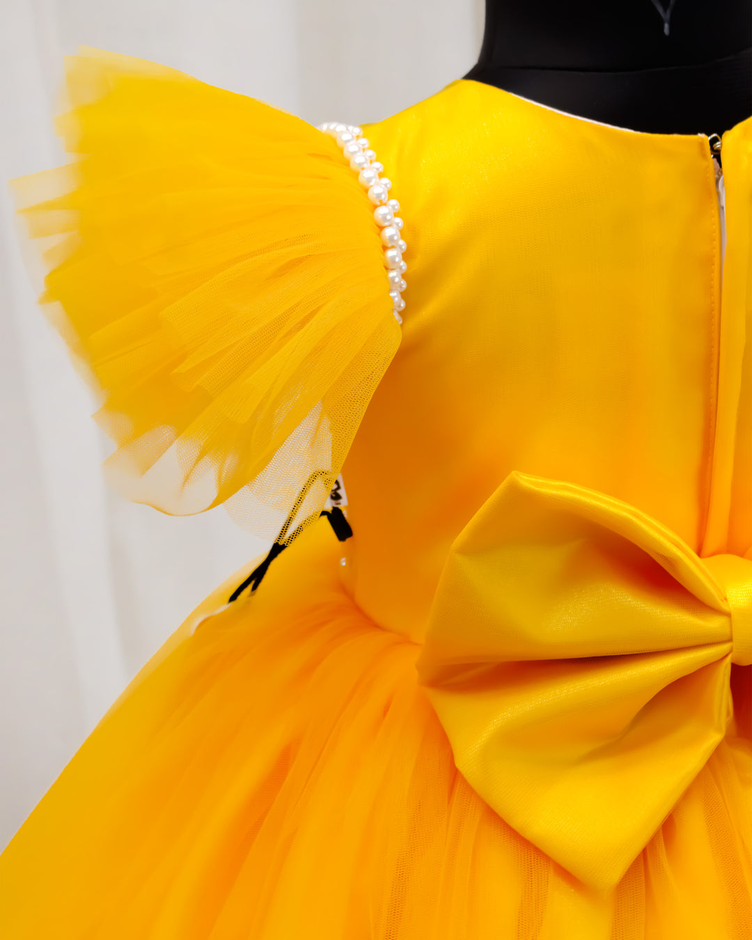Mango Yellow Baby Girls Birthday Dress, Western Style Party Wear Frock, Elegant Pleated Kids Outfit