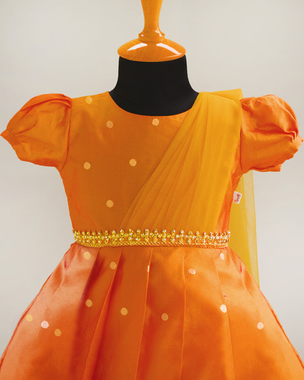 Mango Yellow Silk Butti Frock – Ethnic Partywear & Birthday Dress for Baby Girls by Stanwells Kids