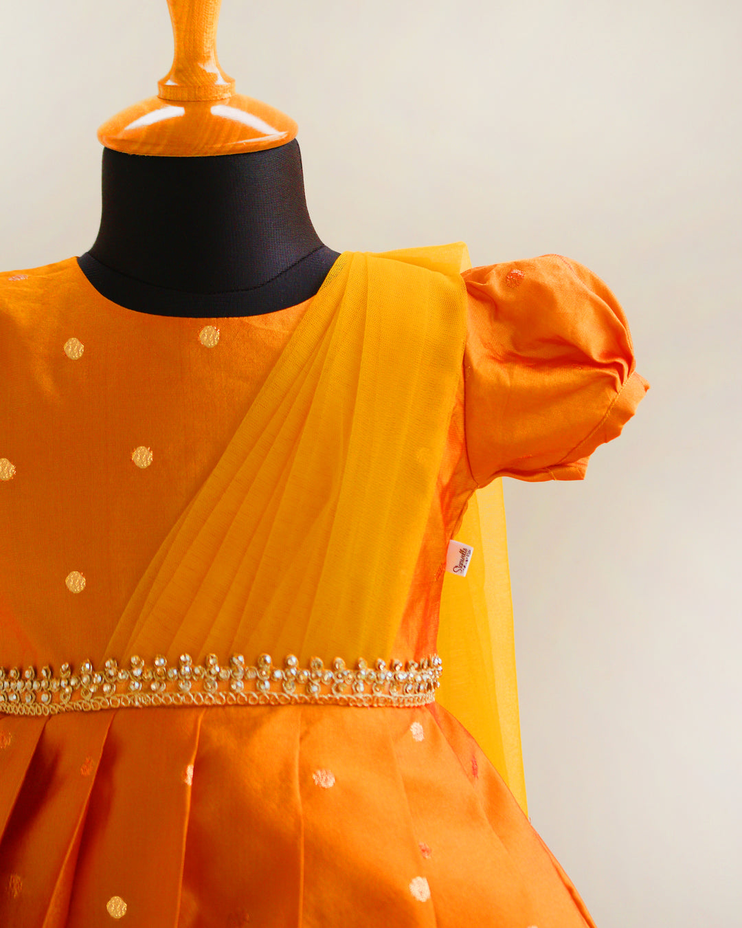 Mango Yellow Silk Butti Frock – Ethnic Partywear & Birthday Dress for Baby Girls by Stanwells Kids