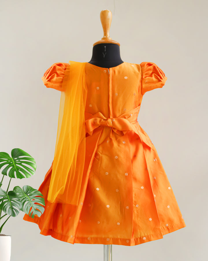 Mango Yellow Silk Butti Frock – Ethnic Partywear & Birthday Dress for Baby Girls by Stanwells Kids