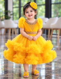 Mango Yellow Two Layer Ruffled Frock for Baby Girl – Stanwells Kids