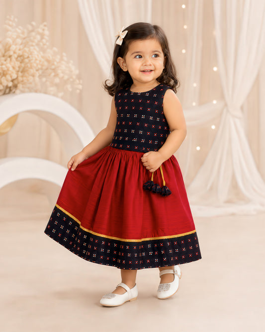 Maroon and black Meena Butti lehenga for girls – front view, Stanwells Kids