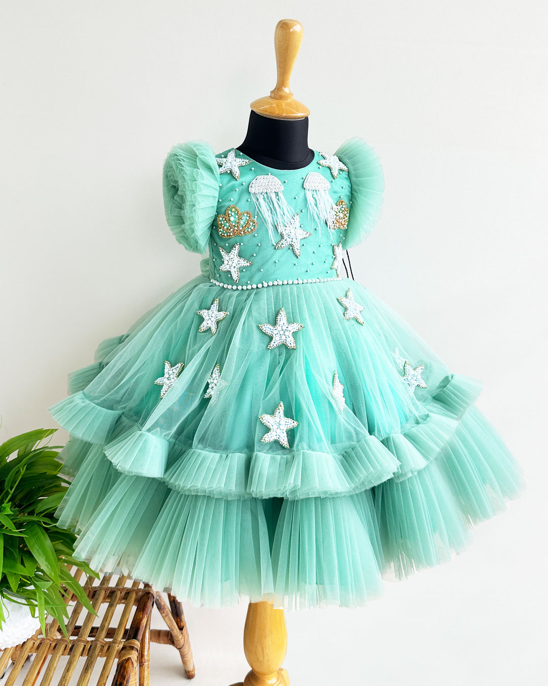 Mermaid Theme Baby Girls Birthday Dress Pastel Green Partywear