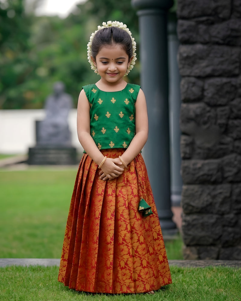 Meroon & Bottle Green Stone Embroidered Lehenga Choli -Ethnic Festive Wear For Girls