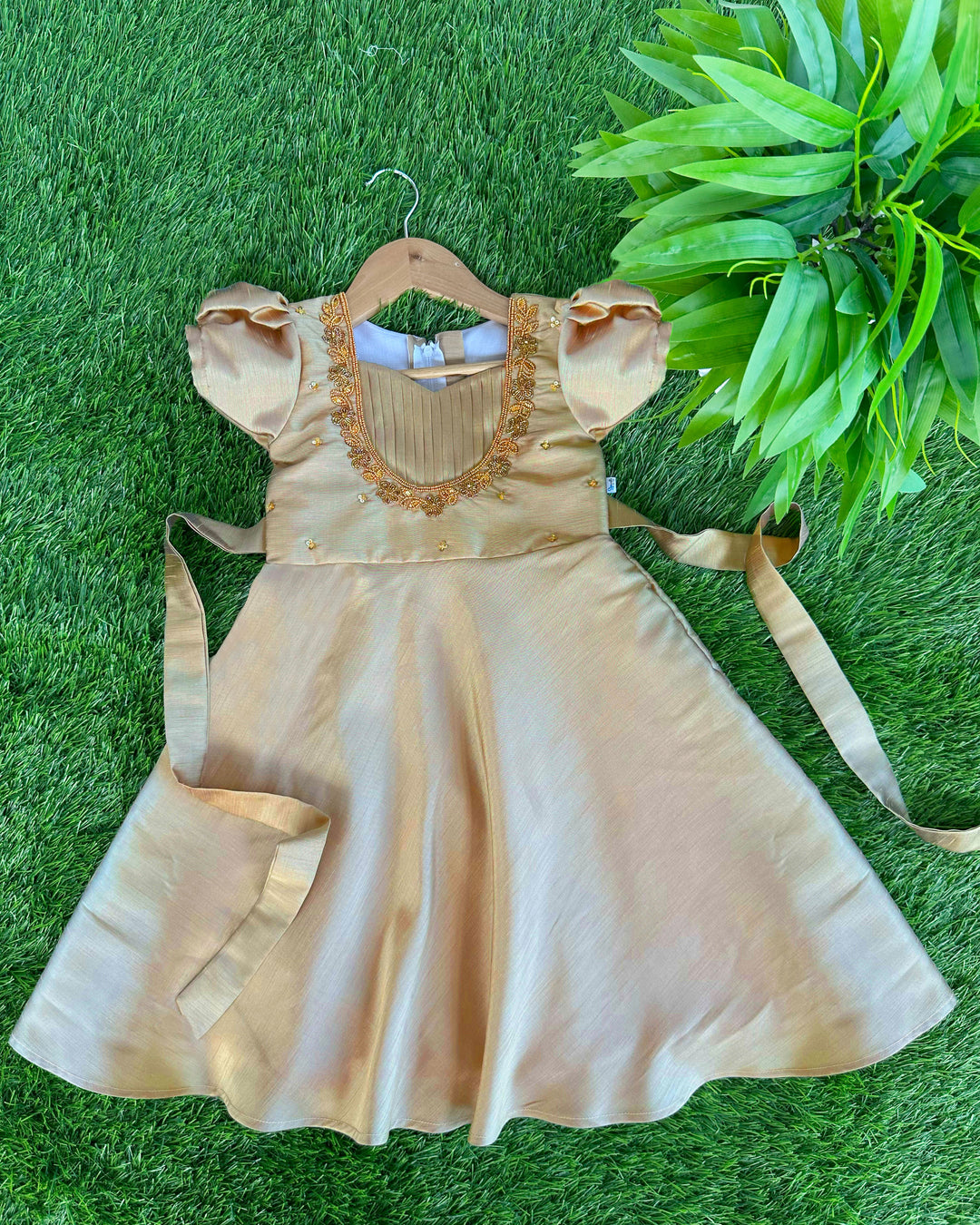 "Metallic Gold Shade Party Perfect Birthday Frock for Baby Girls"