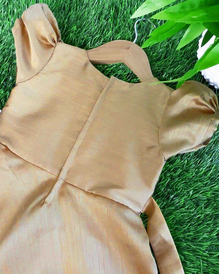"Metallic Gold Shade Party Perfect Birthday Frock for Baby Girls"