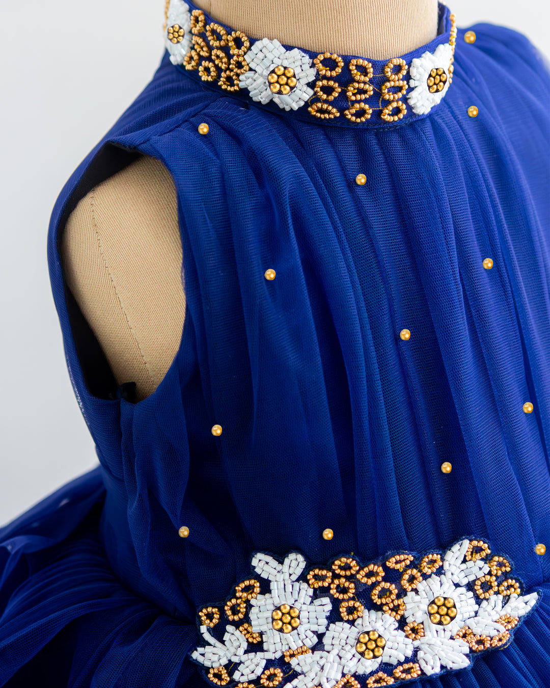 Halter Neck Yoke with White and Golden Applique Embroidery – Stanwells Kids
