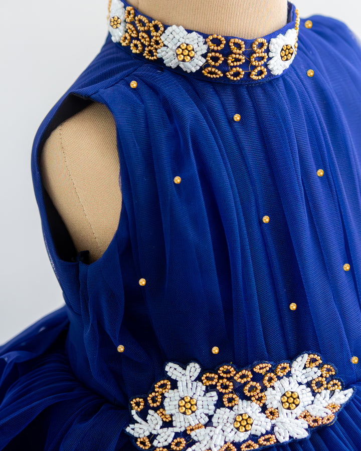 Halter Neck Yoke with White and Golden Applique Embroidery – Stanwells Kids