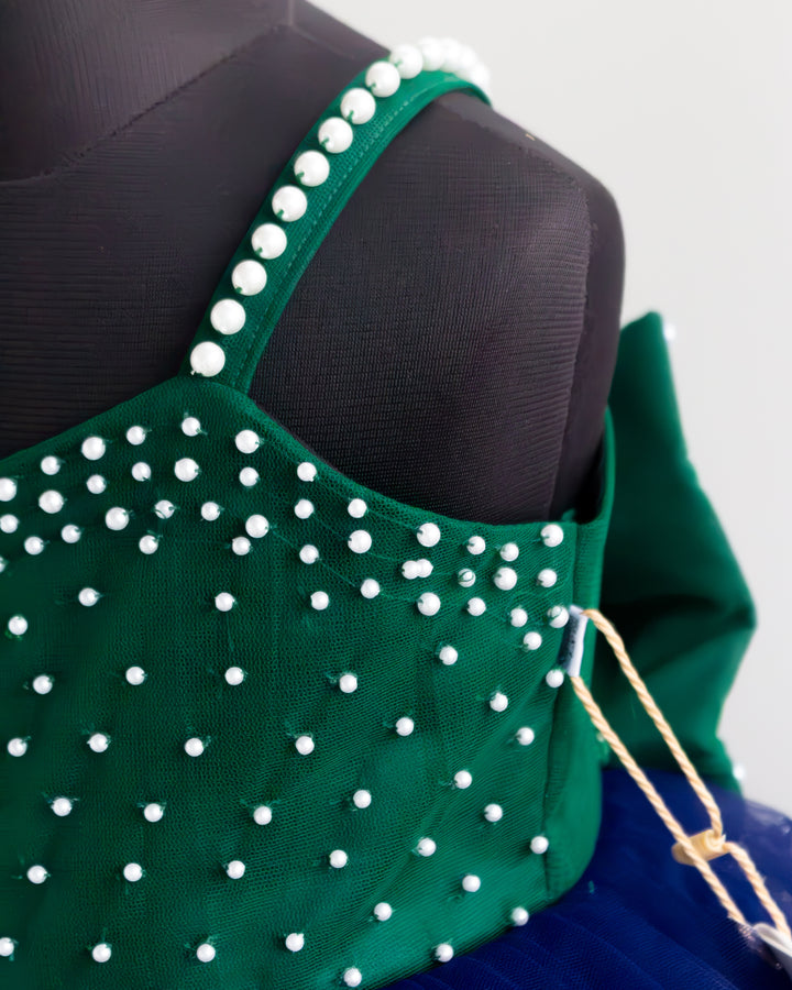 Floral Waist Detail – Peacock Theme Pearl Gown for Baby Girl – Stanwells Kids