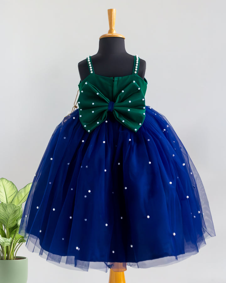 Navy Blue Peacock Theme Pearl Gown – Party Wear for Baby Girl – Stanwells Kids