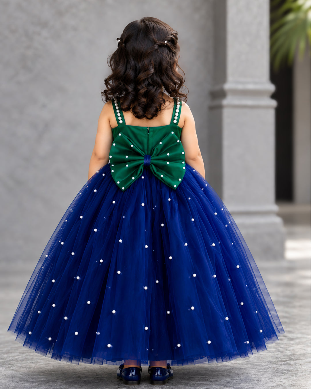 Bottle Green &amp; Navy Blue Two-Tone Peacock Gown – Full Length – Stanwells Kids