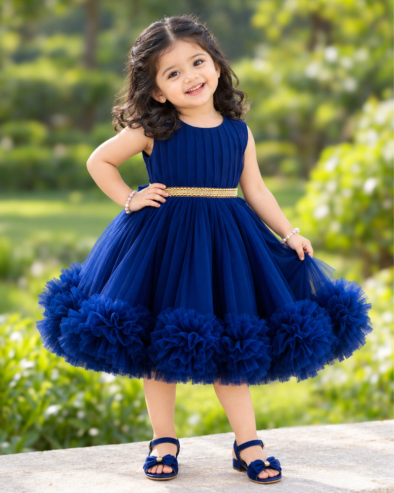 Navy Blue Shade Ruffles Sleeveless Partywear Frock for Baby Girl – Stanwells Kids