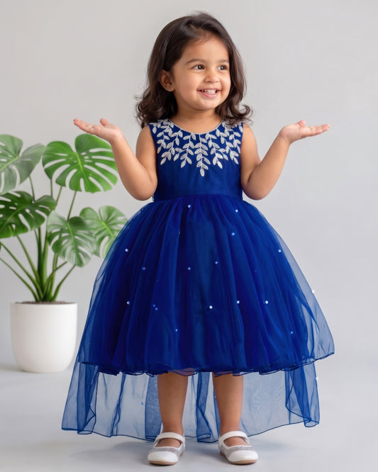 Navy blue premium tail birthday frock for baby girl India – Stanwells Kids