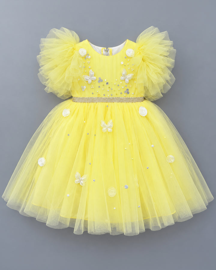 Yellow Pearl Handwork Birthday Frock for Baby Girl – Stanwells Kids