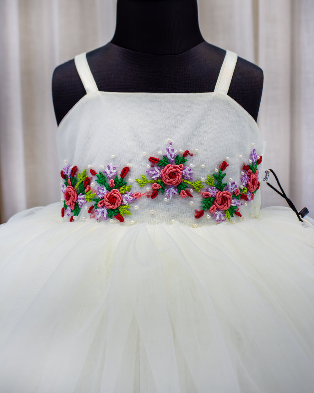 off white birthday dress for baby girls, hand embroidered frock, elegant partywear baby dress, baby girls off white frock, stanwells kids birthday collection