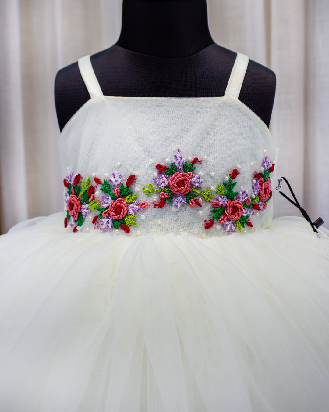 off white birthday dress for baby girls, hand embroidered frock, elegant partywear baby dress, baby girls off white frock, stanwells kids birthday collection