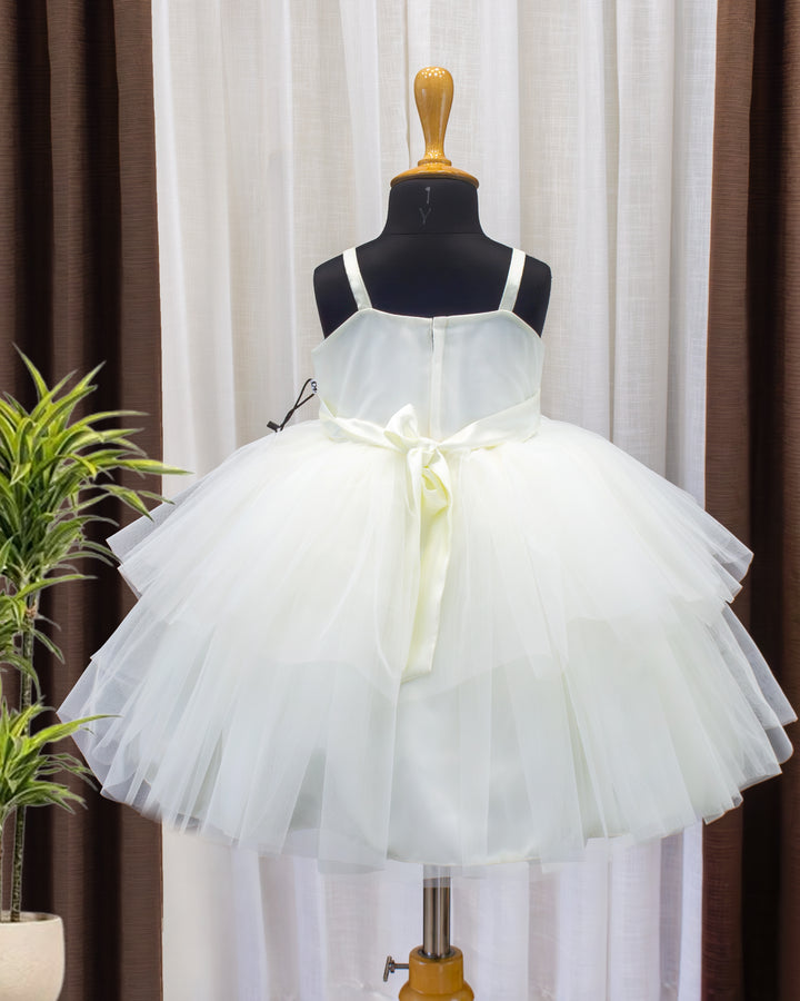 off white birthday dress for baby girls, hand embroidered frock, elegant partywear baby dress, baby girls off white frock, stanwells kids birthday collection