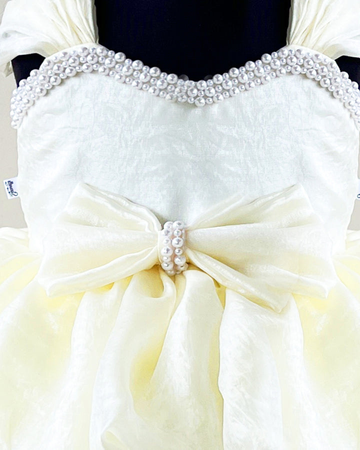 Off white premium silk baby girl birthday dress, western style frock, layered partywear dress, kids birthday outfit for girls