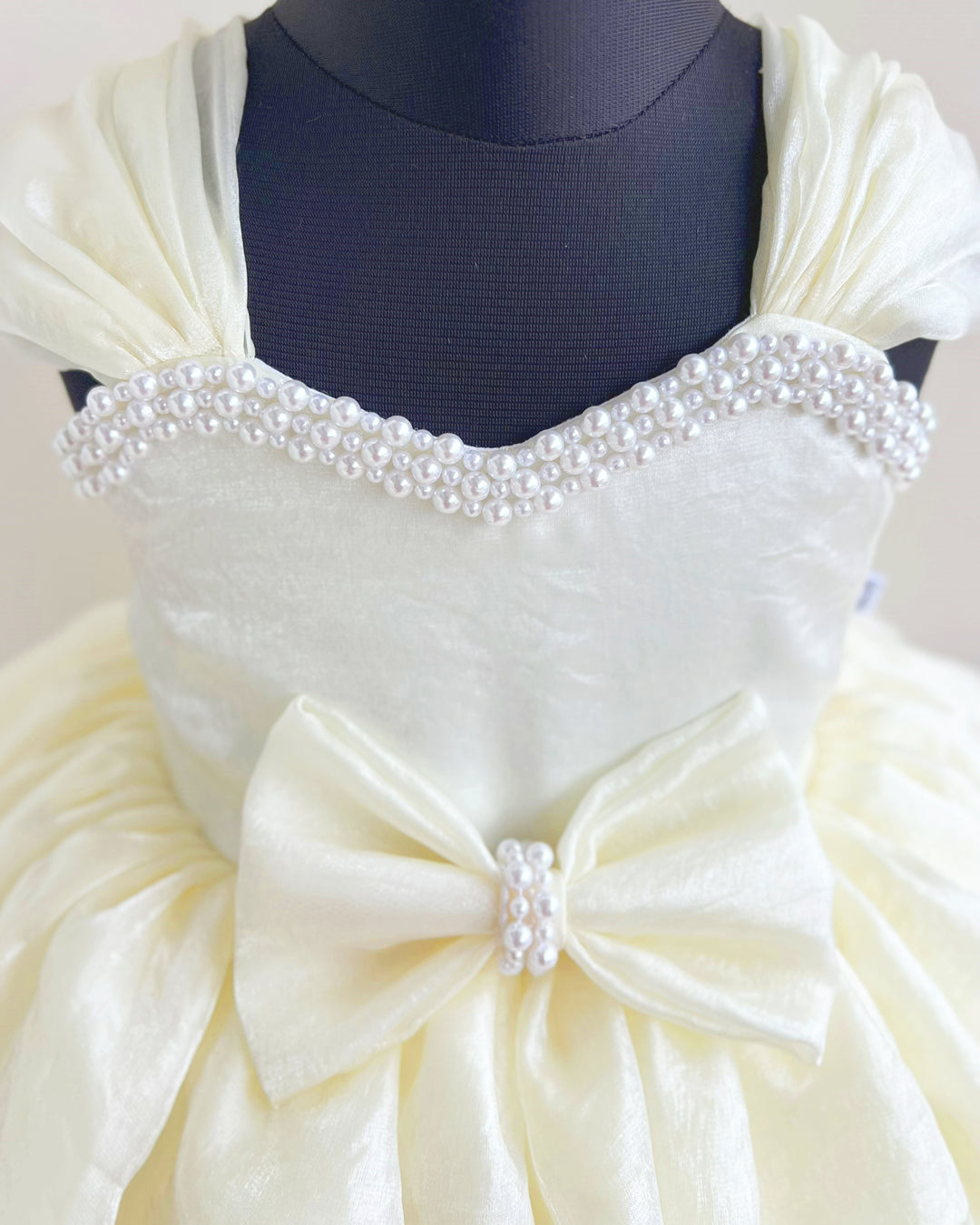 Off white premium silk baby girl birthday dress, western style frock, layered partywear dress, kids birthday outfit for girls